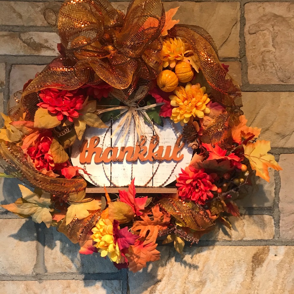 fall/Thanksgivings wreath with removable plaque
